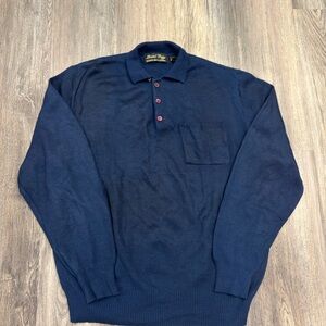 VTG David Gregg Button Neck Sweater Navy Blue (Medium)